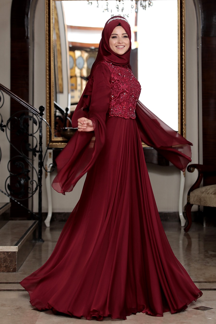 CLARET RED EVENING DRESS